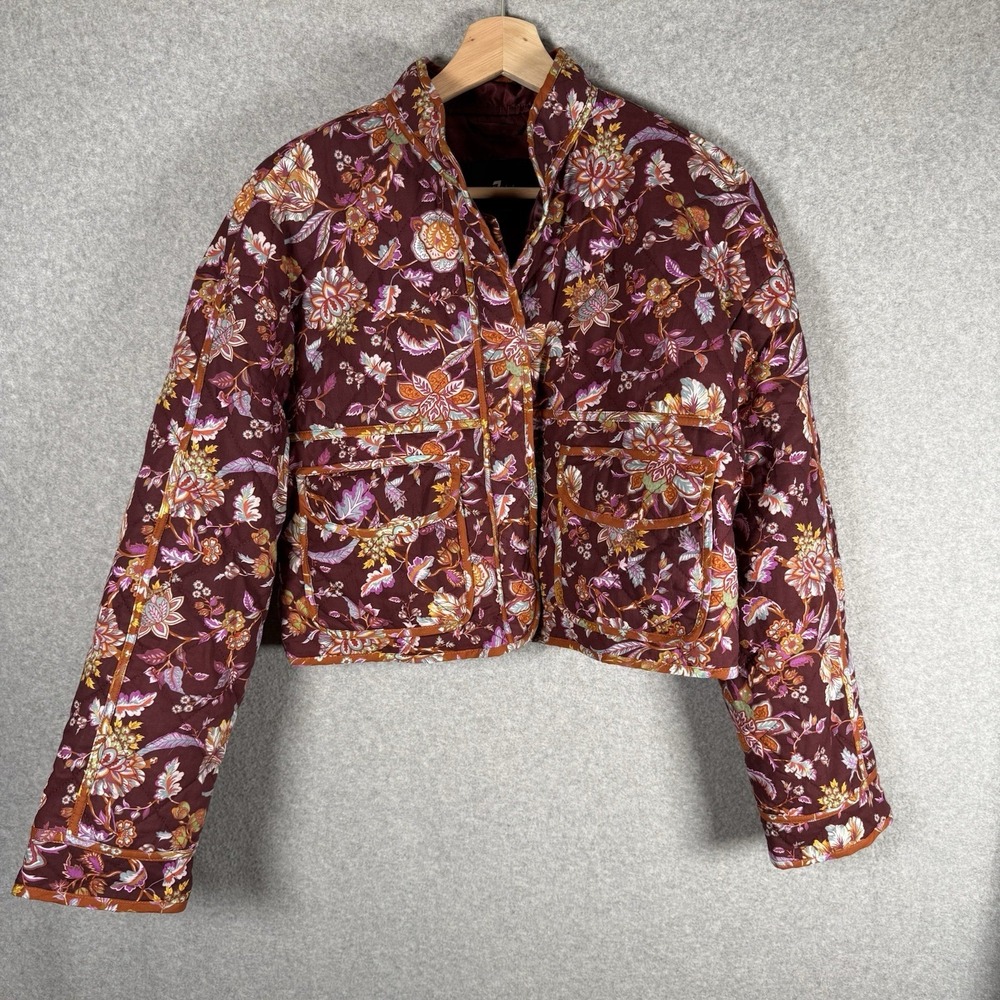 7 For All Mankind Women's XS Quilted Floral Print Jacket w/Pockets Extra Small